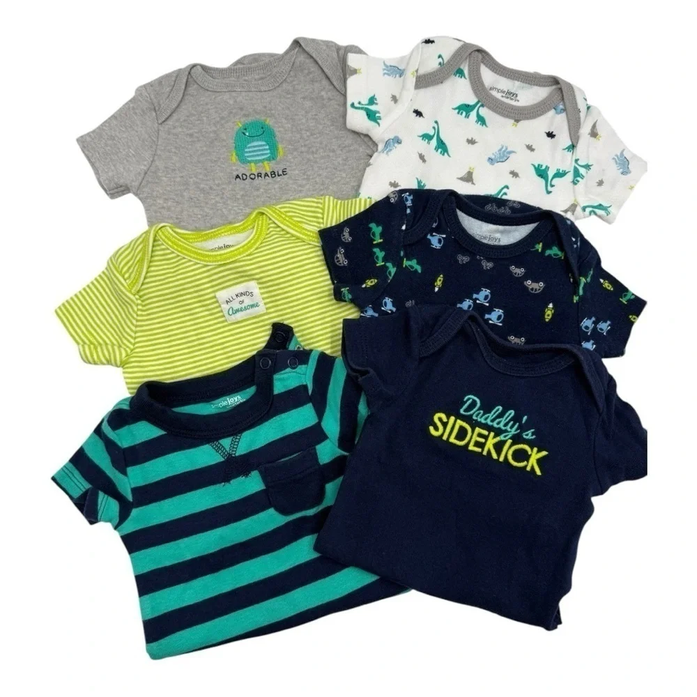 Like New Carter's Kids Striped and Graphic Tees Bodysuits- Green, Blue, Gray